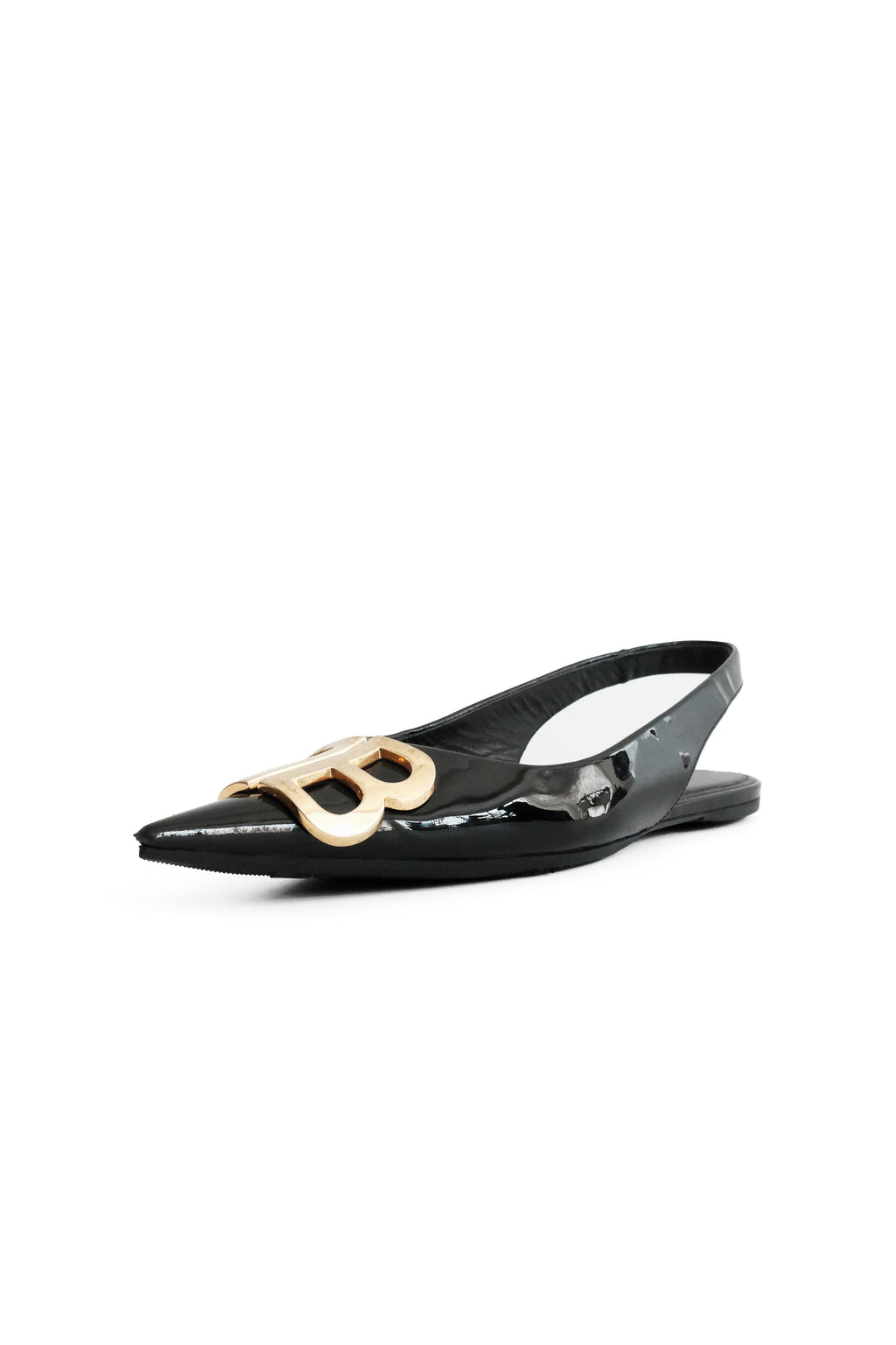 BALENCIAGA BLACK FLATS LEATHER SLINGBACK