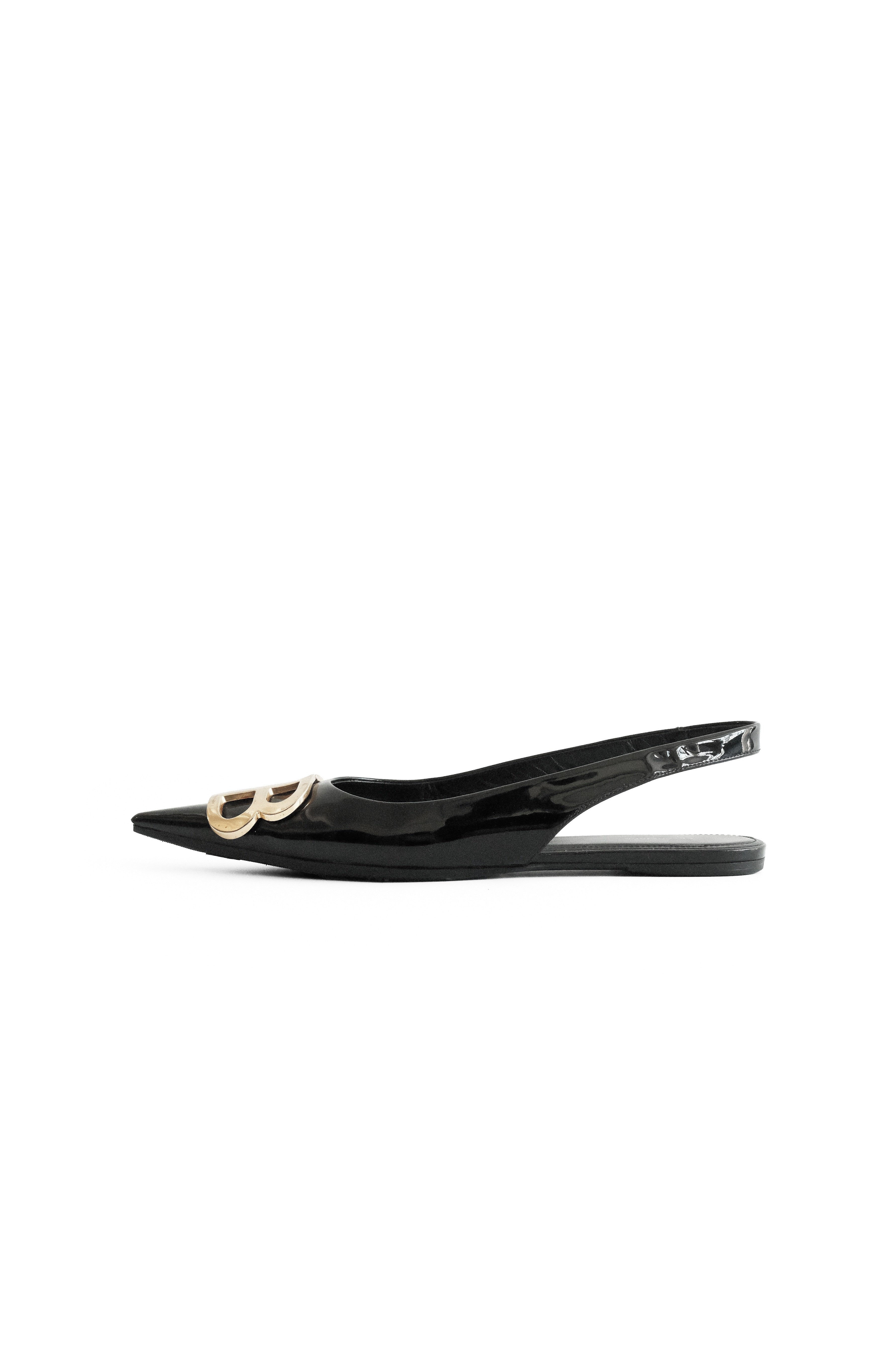 BALENCIAGA BLACK FLATS LEATHER SLINGBACK
