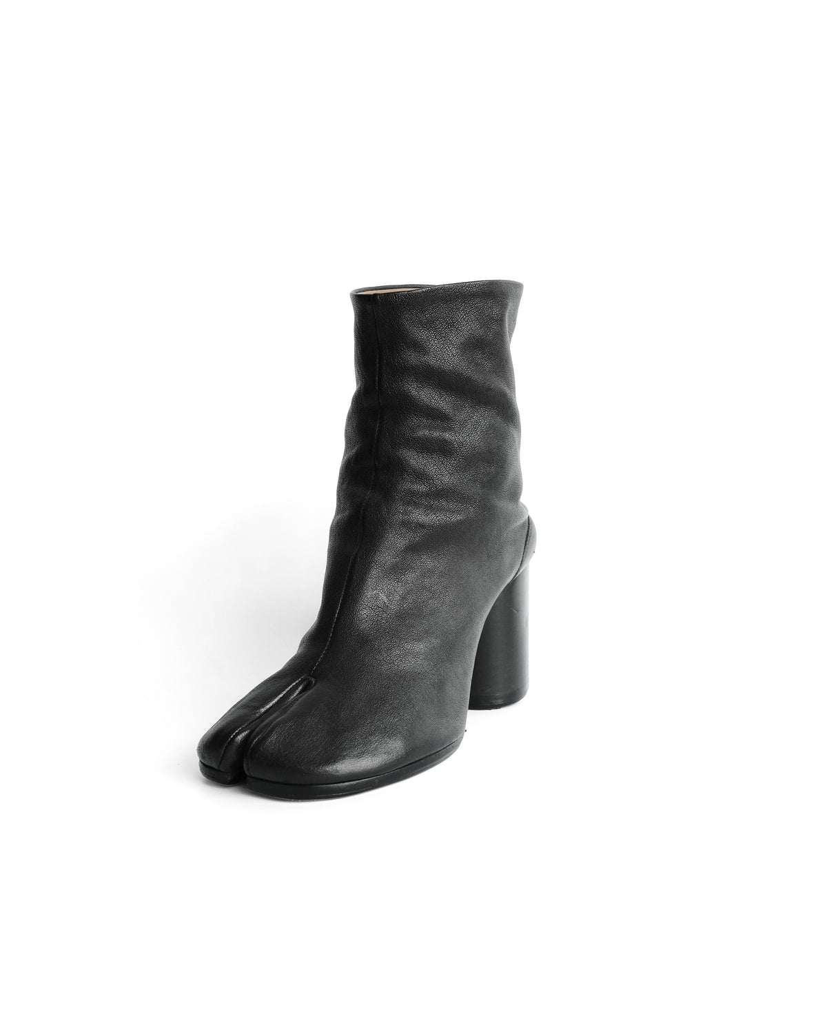 MAISON MARGIELA BLACK LEATHER TABI BOOTS 8CM HEELS
